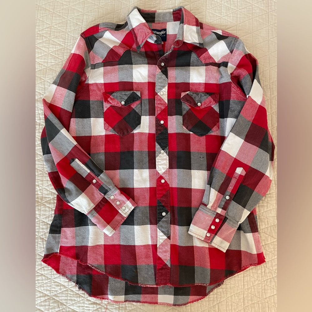 Wrangler Vintage Amazing Check Flannel Pearl Snap Western Cut Chores Shirt‎ XL